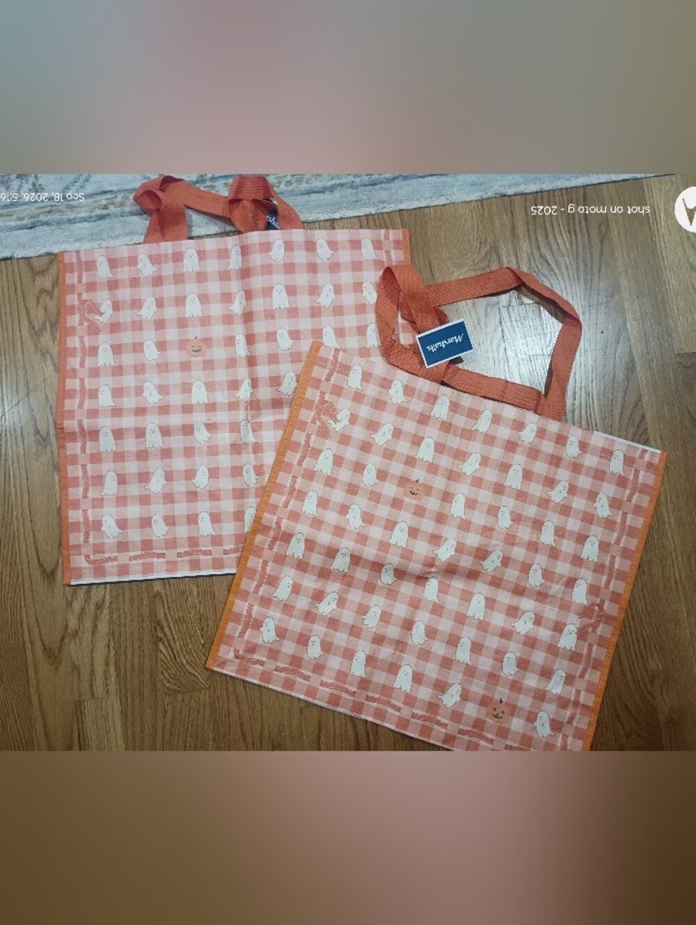 Gingham ghost print reusable tote bag (2)